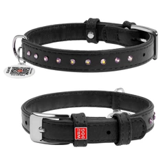 Нашийник WAUDOG Glamour з QR адресником та стразами чорний XS (4820082499051)