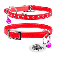 Collar Нашийник "WAUDOG GLAMOUR" з резинкою, клейовими стразами, для котів (ширина 9мм, довжина 22-30см) червоний