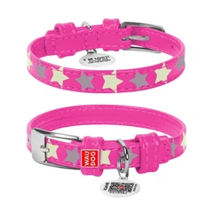 Нашийник WAUDOG Glamour з QR паспортом з візерунком Зірочка Світиться 21-29 см 12 мм Рожевий (35847)