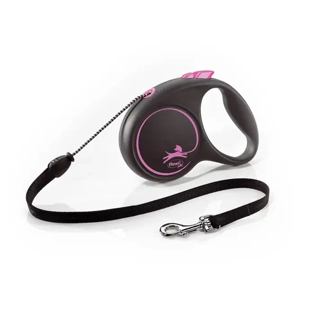 Flexi Black Design M - повідець-рулетка для собак вагою до 20 кг, трос, 5 м рожевий