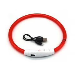 Світлодіодний LED нашийник Lesko L-18 Red M USB водовідштовхувальний, що світиться, для собак і котів