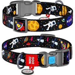 Нашийник для собак нейлоновий WAUDOG Nylon з QR паспортом, малюнок "NASA" 28-40 см 20 мм (4749)