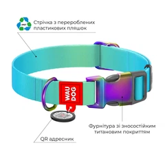 Нашийник з QR адресником WAUDOG Nylon Recycled "Градієнт Блакитний" пластикова пряжка-фастекс S (4823089365510)A