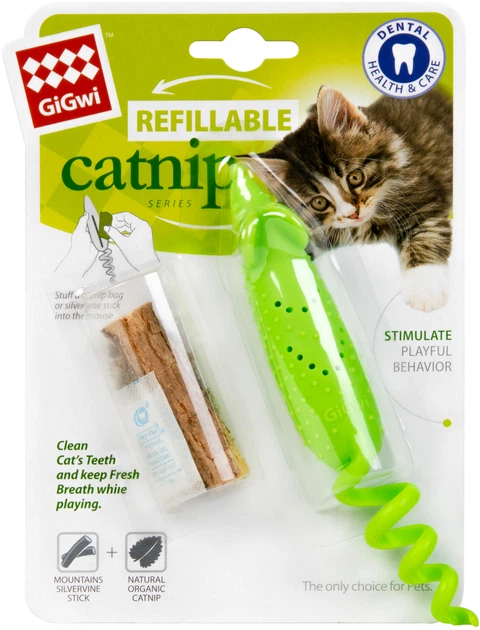 Іграшка для кішок Collar Мишка гумова GiGwi Refillable Catnip 16.5 см Зелена (2347Collar)