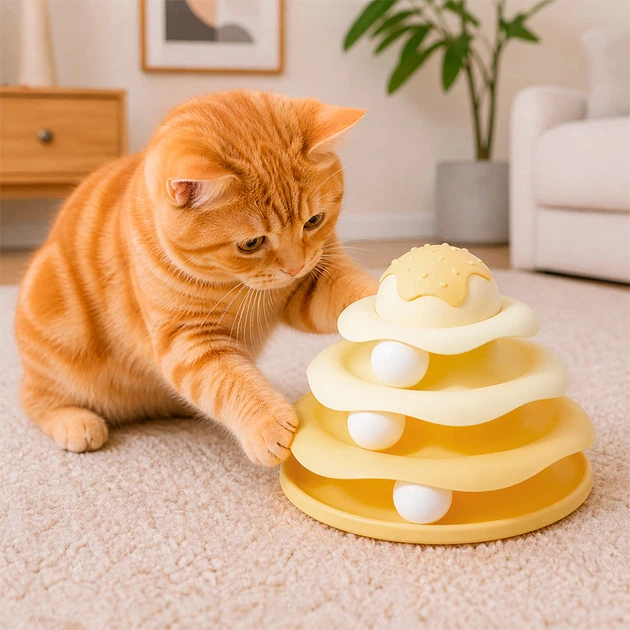 Іграшка Taotaopets 07A10001 Yellow для кота інтелектуальна 3-х рівнева Вежа