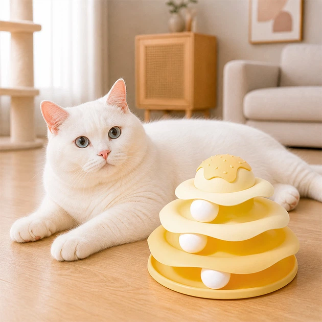 Іграшка Taotaopets 07A10001 Yellow для кота інтелектуальна 3-х рівнева Вежа