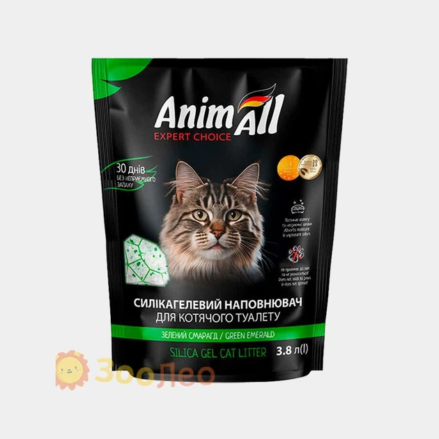 Силікагелевий наповнювач AnimAll "Зелений смарагд" для котів, 3.8 л (1.6 кг)