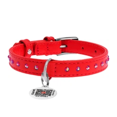 Нашийник для собак Collar WAUDOG Glamour шкіряний з QR паспортом 30-39 см Червоний (Collar32783) (16931)