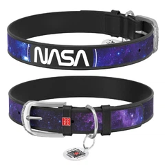 Нашийник для собак шкіряний WAUDOG Design з QR паспортом малюнок «NASA21» S