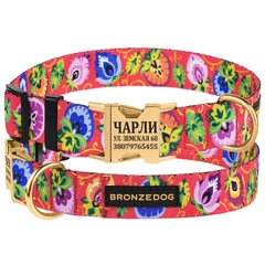 Нашийник Для Собак Bronzedog Urban Folk Нейлоновий c Металевою Пряжкою і Гравіюванням Кораловий 16 мм 25-33 см (40/1416)