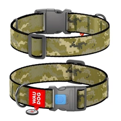 Collar Нашийник для собак нейлоновий WAUDOG Nylon з QR паспортом, малюнок "Мілітарі", пластиковий фастекс, XXL, Ш 35 мм, Дов 46-70 см