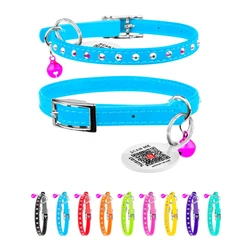 Collar Нашийник "WAUDOG GLAMOUR" з резинкою, клейовими стразами, для котів (ширина 9мм, довжина 22-30см) блакитний