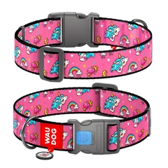 Collar Нашийник для собак нейлоновий WAUDOG Nylon з QR паспортом, малюнок "Єдиноріг", пластиковий фастекс, XXL, Ш 35 мм, Дов 46-70 см