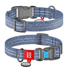 Ошейник світловідбивний Collar WAUDOG Re-cotton з QR-паспортом 23-35 см/15 мм (синій)