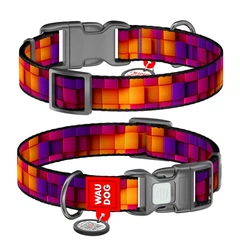 Нашийник WAUDOG Nylon з QR адресником, пластикова пряжка-фастекс "Куби" M (4823089375731)