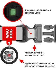 Нашийник для собак водостійкий WAUDOG Waterproof з QR паспортом, світловідбивний, пластикова пряжка-фастекс, розмір M, 28-40 см 20 мм Сірий (261511)