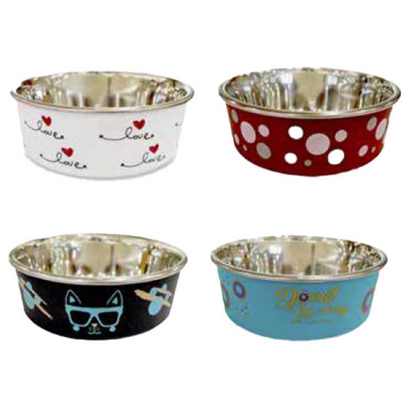 Croci Roxy Assorted Colors - Миска з нержавіючої сталі та пластику з нековзкою основою для собак і котів