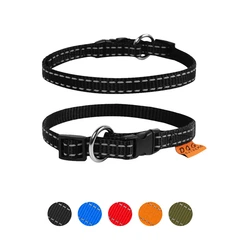DOGextreme Нашийник для котів та маленьких собак DOG Extreme регульований нейлоновий одинарний чорний світловідбиваючий розмір XS ширина 10 мм довжина 20-30 см цуценят кошенят йоркширських тер'єрів чихуахуа шпіц