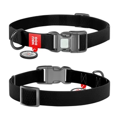 Нашийник для собак водостійкий WAUDOG Waterproof c QR паспортом пластикова пряжка-фастекс Ш 15 мм Дов 25-35 см чорний