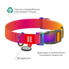 Нашийник з QR адресником WAUDOG Nylon Recycled "Градієнт Помаранчевий" пластикова пряжка-фастекс S (4823089365527)A