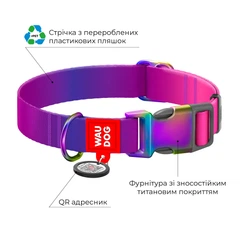 Нашийник з QR адресником WAUDOG Nylon Recycled "Градієнт Фіолетовий" пластикова пряжка-фастекс S (4823089365534)A