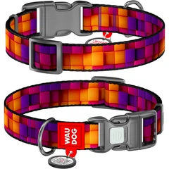 Нашийник для собак нейлоновий WAUDOG Nylon з QR паспортом, малюнок "Куби 3Д", пластиковий фастекс, розмір S, 25-35 см, 15 мм