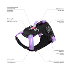 Шлея для середніх собак безпечна WAUDOG Nylon 3 QR з QR-паспортом, нейлонова, металева пряжка-фастекс, розмір M, ш 20 мм, обхват шиї 45–70 см, обхват грудей 60–80 см, фіолетова, арт. 52499