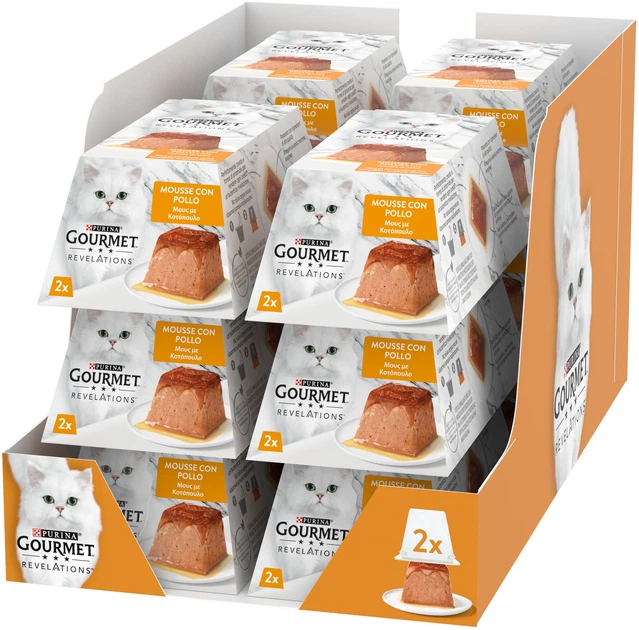 Упаковка вологого корму для котів Purina Gourmet Revelations мус з підливою, з куркою 12 шт по 2 х 57 г (7613287070098)