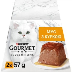 Упаковка вологого корму для котів Purina Gourmet Revelations мус з підливою, з куркою 12 шт по 2 х 57 г (7613287070098)