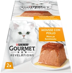 Упаковка вологого корму для котів Purina Gourmet Revelations мус з підливою, з куркою 12 шт по 2 х 57 г (7613287070098)