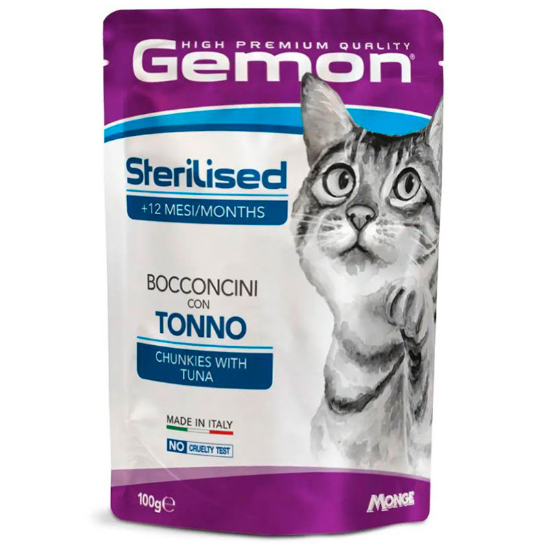 Gemon Вологий корм (шматочки в желе) з м'ясо та м'ясні субпродукти риба тунець для дорослих котів