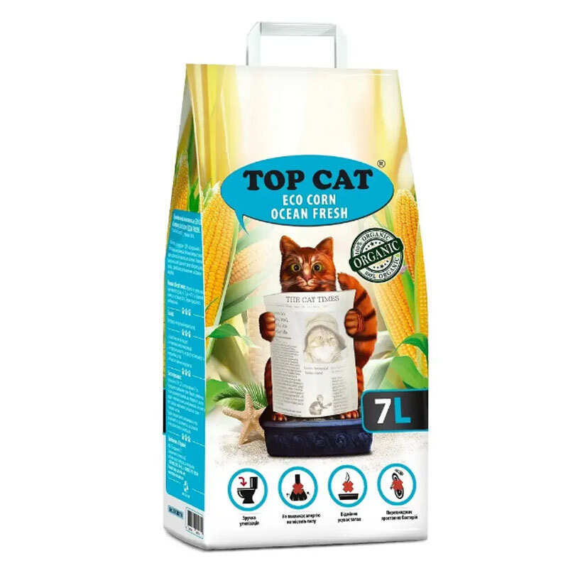 Top Cat Eco Corn Ocean Fresh - Кукурудзяний наповнювач з ароматом морської свіжості для туалету