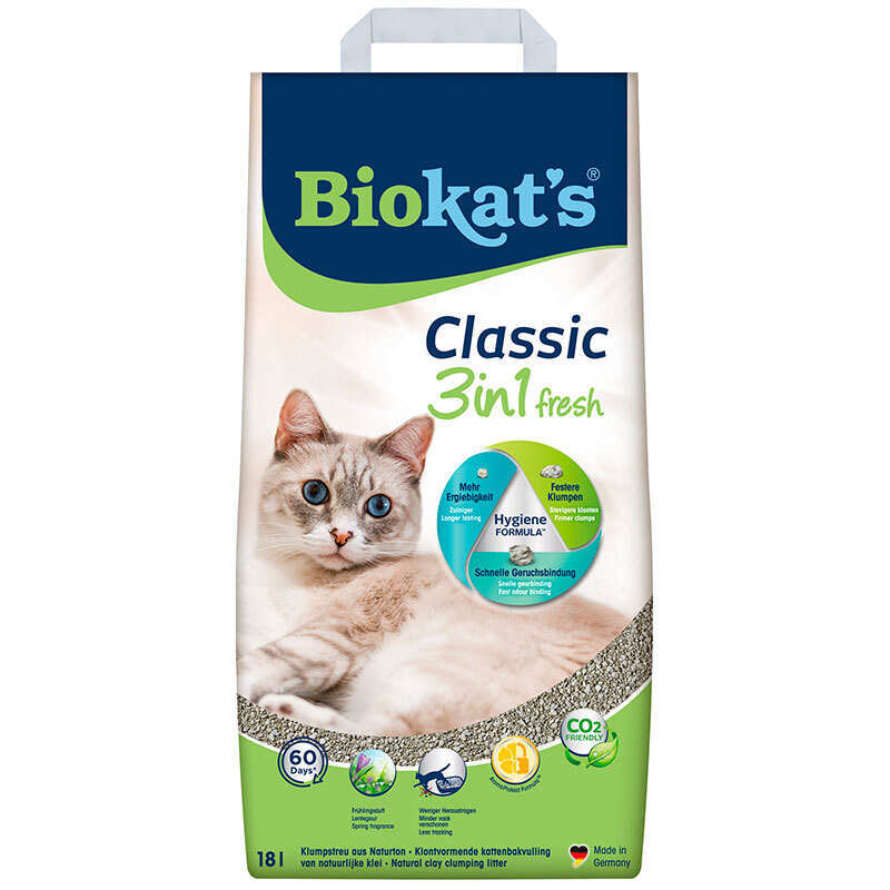 BIOKAT'S (Біокетс) CLASSIC FRESH 3 in 1 - Наповнювач, що утворює грудочки для котячого туалету КЛАСІК 3 в 1 з ароматом свіжої трави