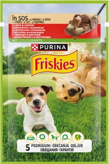 Упаковка вологого корму Purina Friskies Adult для дорослих собак шматочки у підливці з яловичиною та картоплею 85 г х 26 шт (8445290751027)