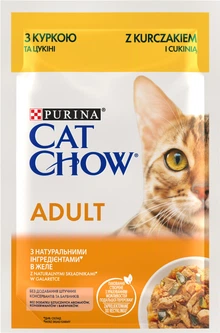 Упаковка вологого корму для дорослих кішок Purina Cat Chow Adult з куркою і цукіні 85 г x 26 шт.