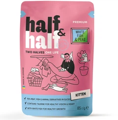 Упаковка вологого корму Half&Half для кошенят шматочки з білою рибою та горохом у желе 85 г х 24 шт (2700000065761)