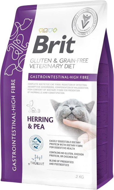 Сухий беззерновий корм для кішок Brit VD Cat Gastrointestinal High Fibre з підвищеним вмістом клітковини з оселедцем 2 кг (8595602573653)