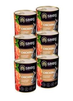Упаковка вологого корму Savory для стерилізованих котів з куркою, 400г 6шт