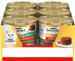 Упаковка вологого корму для кішок Purina Gourmet Gold Ніжні биточки з яловичиною та томатами 12 шт по 85 г (7613035442481)