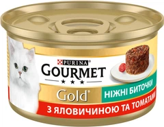 Упаковка вологого корму для кішок Purina Gourmet Gold Ніжні биточки з яловичиною та томатами 12 шт по 85 г (7613035442481)