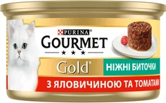 Упаковка вологого корму для кішок Purina Gourmet Gold Ніжні биточки з яловичиною та томатами 12 шт по 85 г (7613035442481)