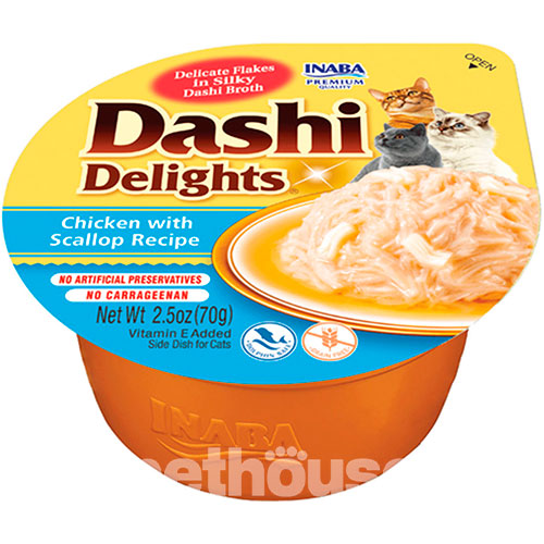 Inaba Dashi Delights Ніжні пластівці курки з морським гребінцем у шовковистому бульйоні для котів