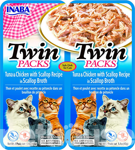 Inaba Twin Packs Тунець та курка з морським гребінцем у бульйоні для котів