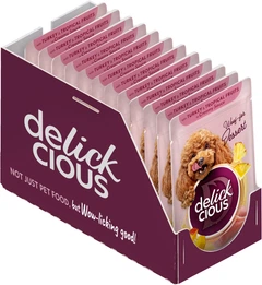 Упаковка вологого корму для дорослих собак Delickcious пластівці з індичкою та тропічними фруктами у вершковому соусі 80 г x 12 шт (D6211501)