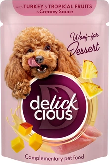 Упаковка вологого корму для дорослих собак Delickcious пластівці з індичкою та тропічними фруктами у вершковому соусі 80 г x 12 шт (D6211501)