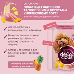 Упаковка вологого корму для дорослих собак Delickcious пластівці з індичкою та тропічними фруктами у вершковому соусі 80 г x 12 шт (D6211501)