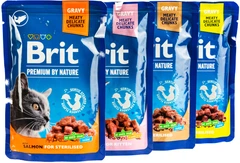 Промо набір Упаковка вологого корму для котів Brit Premium сімейна тарілка для стерилізованих котів асорті 4 смаки 100 г х 12 шт. (8595602548514)