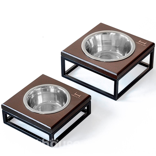 Harley and Cho Одна миска на підставці Lunch Bar Brown wood + Black