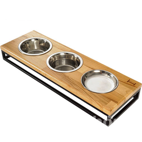 Harley and Cho Три миски на підставці Lunch Bar Natural wood + Black