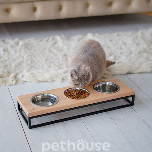Harley and Cho Три миски на підставці Lunch Bar Natural wood + Black